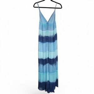 Gypsy 05 Maxi Dress Size XS 100% Silk Blue Stripe Color Block Sleeveless Beach‎
